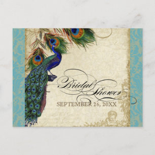 Peacock & Feathers Formal Brautparty Aqua Einladungspostkarte