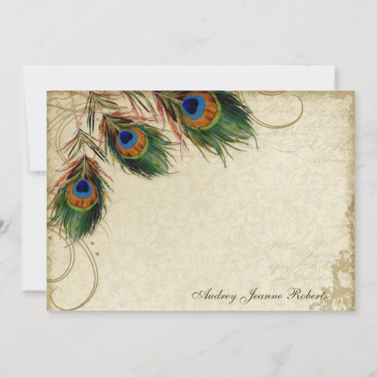 Peacock Feathers Formal danke Sie Notes Taupe Mitteilungskarte (Rückseite)