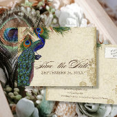 Peacock & Feathers Formal Save the Date Aqua Blue Ankündigungspostkarte