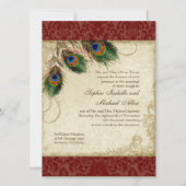 Peacock & Feathers Formal Wedding Einladung Red (Rückseite)
