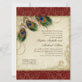 Peacock & Feathers Formal Wedding Einladung Red (Rückseite)