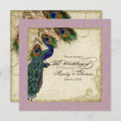 Peacock & Feathers Formal Wedding Lavender Einladung (Vorne/Hinten)