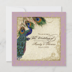 Peacock & Feathers Formal Wedding Lavender Einladung