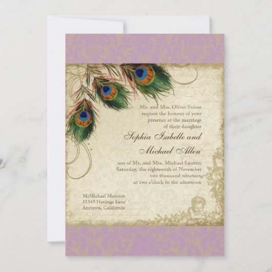 Peacock & Feathers Frische Hochzeit Einladung Aqua (Rückseite)