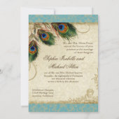 Peacock & Feathers Frische Hochzeit Einladung Aqua (Rückseite)