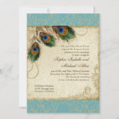 Peacock & Feathers Frische Hochzeit Einladung Aqua (Rückseite)
