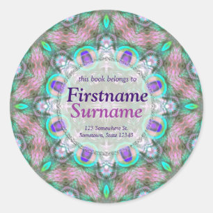 Peacock Feathers Geometric Mandala Buchzeichen Runder Aufkleber