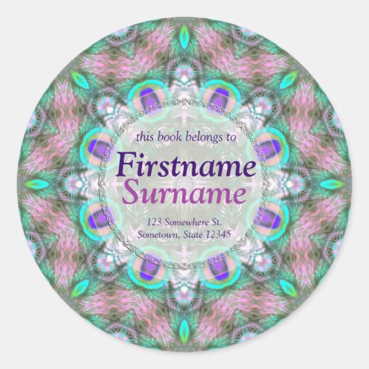 Peacock Feathers Geometric Mandala Buchzeichen Runder Aufkleber (Vorderseite)