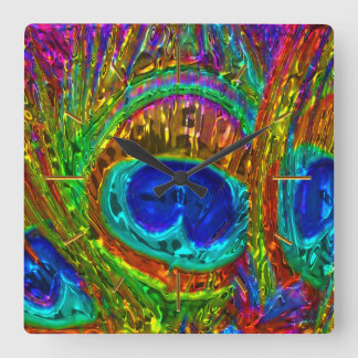 Peacock Feathers Glas Art 1 Wand Optionen Quadratische Wanduhr