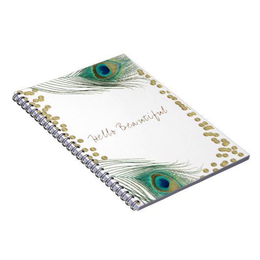 Peacock Feathers & Gold Boho Glam Elegante Notizblock (Rechte Seite)