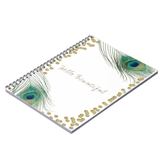 Peacock Feathers & Gold Boho Glam Elegante Notizblock (Linke Seite)