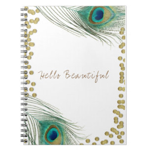 Peacock Feathers & Gold Boho Glam Elegante Notizblock