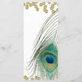 Peacock Feathers & Gold Boho Glam Party Menu Card Menükarte (Rückseite)