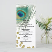 Peacock Feathers & Gold Boho Glam Party Menu Card Menükarte (Stehend Vorderseite)