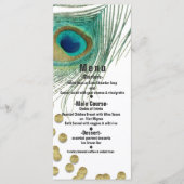 Peacock Feathers & Gold Boho Glam Party Menu Card Menükarte (Vorderseite)