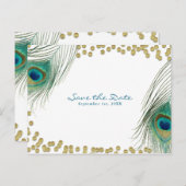Peacock Feathers & Gold Boho Glam Save the Date Ankündigungspostkarte (Vorne/Hinten)