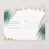 Peacock Feathers & Gold Boho Glam Save the Date Ankündigungspostkarte (Rückseite)