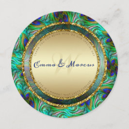 Peacock Feathers Gold Round Wedding Menu Cards Menükarte