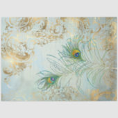 Peacock Feathers Gold und Dusty Blue Decoupage Seidenpapier (Vorderseite)
