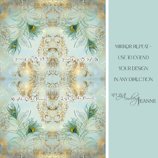 Peacock Feathers Gold und Dusty Blue Decoupage Seidenpapier