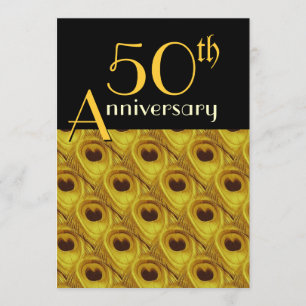Peacock Feathers Gold zum 50. Jahrestag Einladung