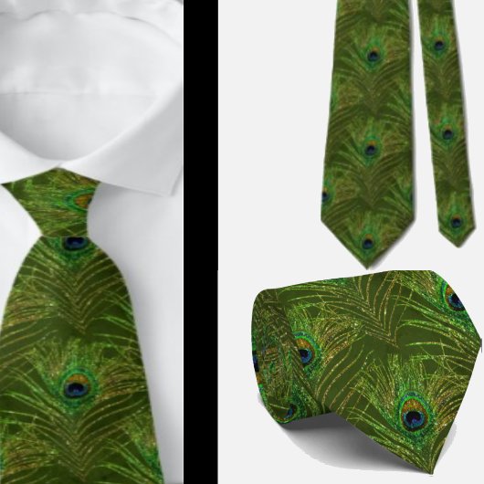 Peacock Feathers Green Gold Neck Tie Necktie Krawatte