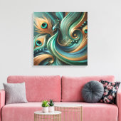 Peacock Feathers in Abstract Flow Canvas Art Leinwanddruck (Insitu (Wohnzimmer))
