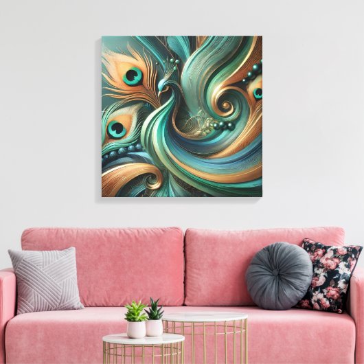 Peacock Feathers in Abstract Flow Canvas Art Leinwanddruck (Insitu (Wohnzimmer))