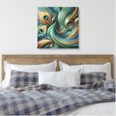 Peacock Feathers in Abstract Flow Canvas Art Leinwanddruck (Insitu (Schlafzimmer))