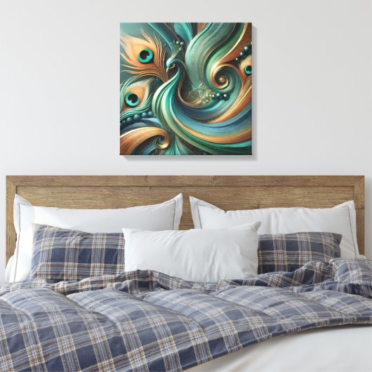 Peacock Feathers in Abstract Flow Canvas Art Leinwanddruck (Insitu (Schlafzimmer))