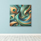 Peacock Feathers in Abstract Flow Canvas Art Leinwanddruck (Insitu (Holzboden))
