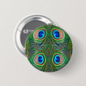 Peacock Feathers Kaleidoskop Print Button (Vorne & Hinten)