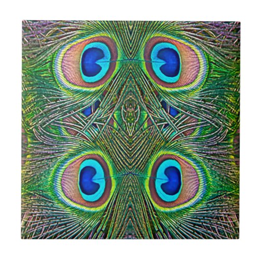 Peacock Feathers Kaleidoskop Print Fliese (Vorderseite)