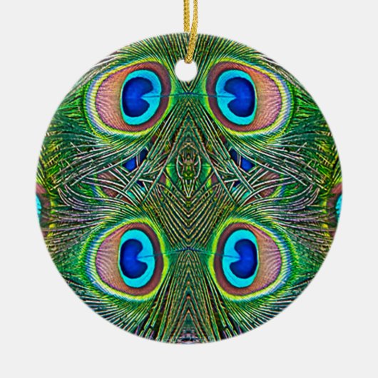 Peacock Feathers Kaleidoskop Print Keramikornament (Vorne)