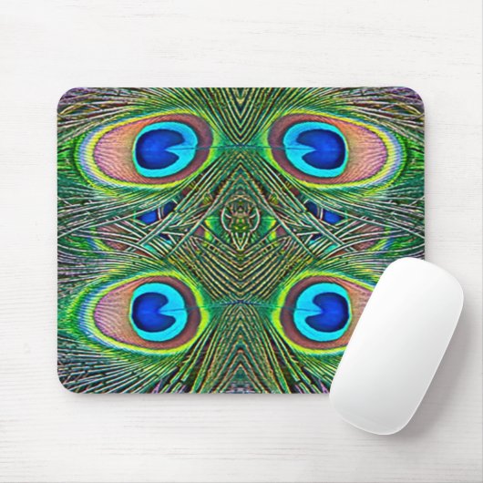 Peacock Feathers Kaleidoskop Print Mousepad (Mit Mouse)