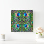 Peacock Feathers Kaleidoskop Print Quadratische Wanduhr (Zuhause)