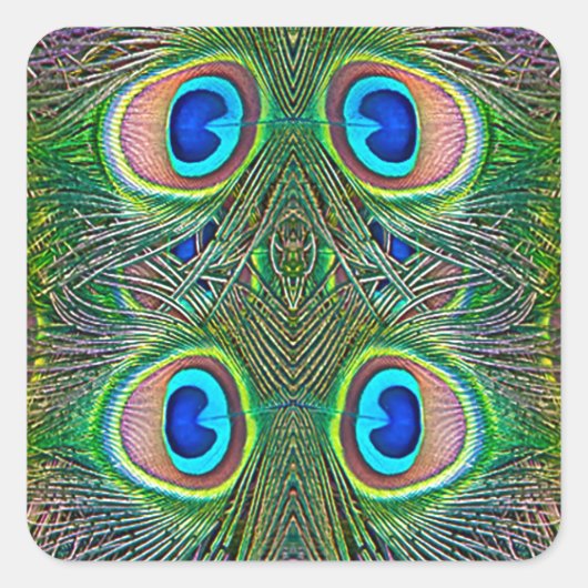 Peacock Feathers Kaleidoskop Print Quadratischer Aufkleber (Vorderseite)