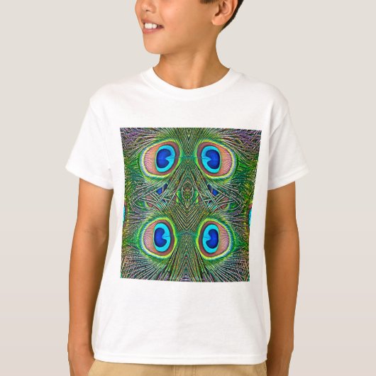 Peacock Feathers Kaleidoskop Print T-Shirt (Vorderseite)