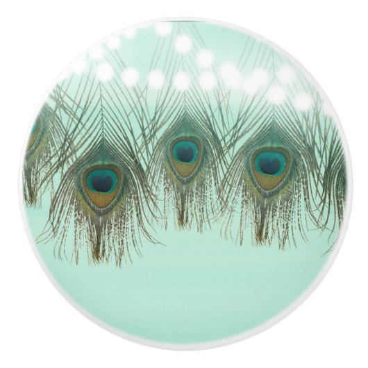 Peacock Feathers & Lights Rustikaler Chic Elegante Keramikknauf (Vorderseite)