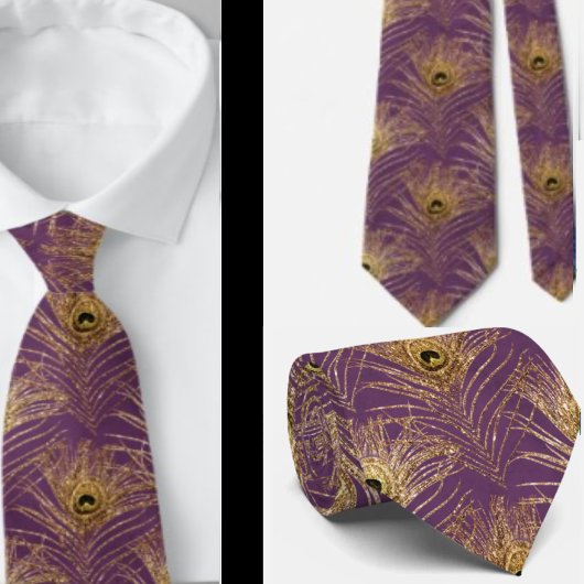 Peacock Feathers Lila Gold Neck Tie Necktie Krawatte