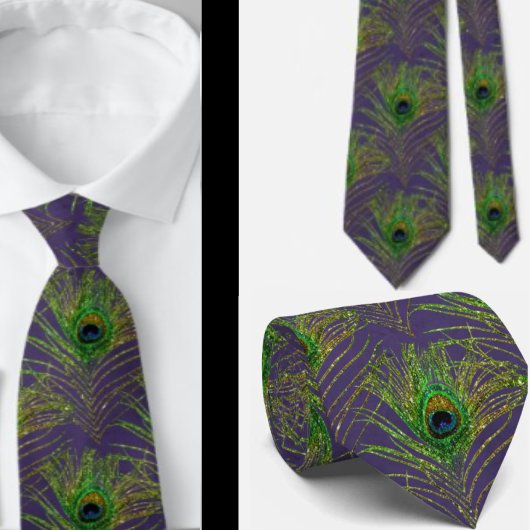 Peacock Feathers Lila Gold Necktie Neck Krawatte