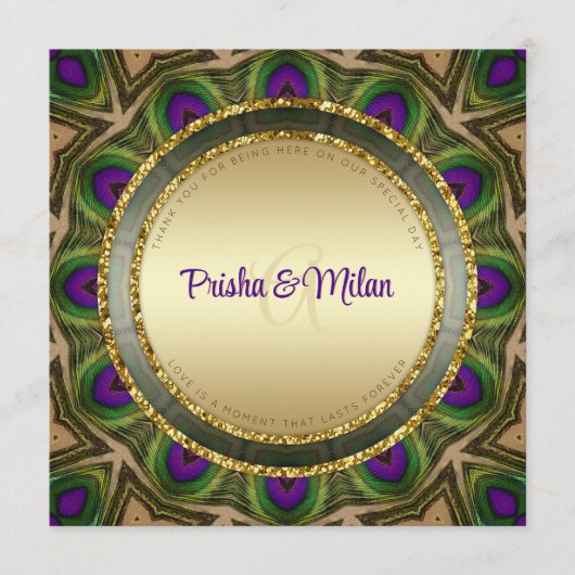 Peacock Feathers Lila Green Gold Indian Wedding Programm (Vorderseite)