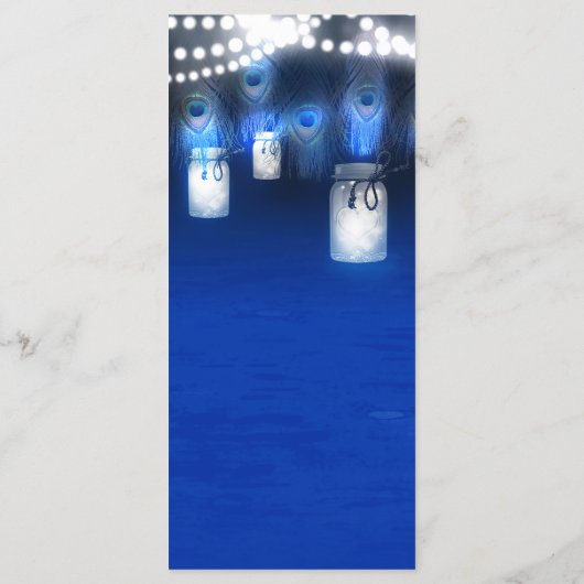 Peacock Feathers, Mason Jar & String Lights Menü Menükarte (Rückseite)