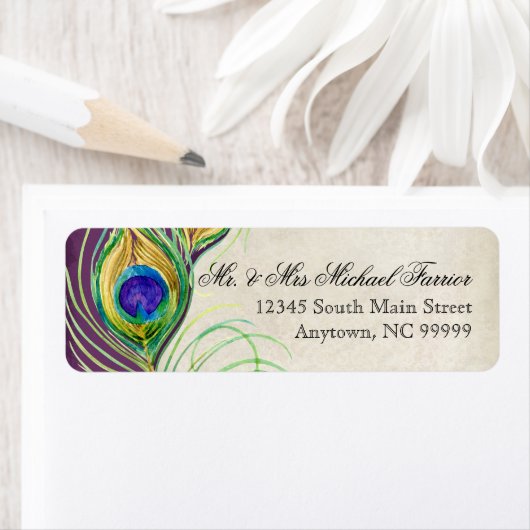 Peacock Feathers Modern Wedding Matching Labels (Insitu)