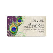 Peacock Feathers Modern Wedding Matching Labels Adressaufkleber (Vorne)