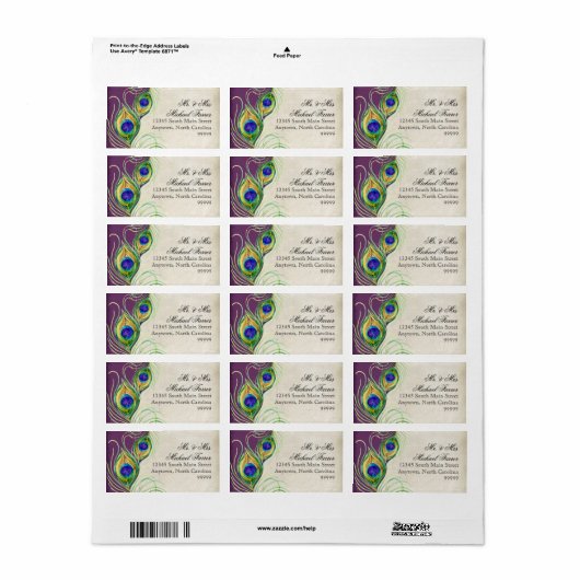 Peacock Feathers Modern Wedding Matching Labels Adressaufkleber (Vorne)