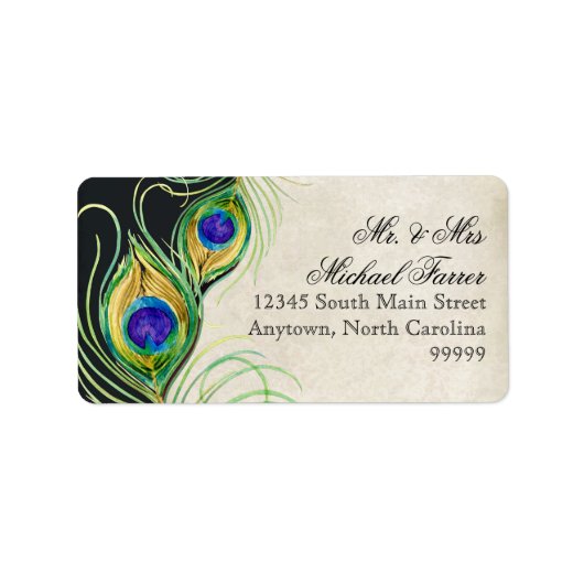 Peacock Feathers Modern Wedding Matching Labels Adressaufkleber (Vorne)
