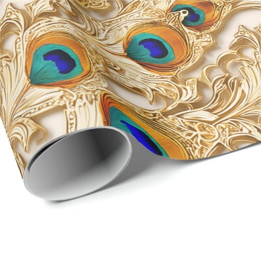 Peacock Feathers moderne goldene Jugendstil-Elegan Geschenkpapier (Rolleneckpunkt)