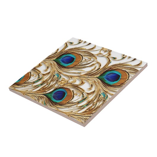 Peacock Feathers modernes nahtloses Muster Luxus Fliese (Seite)