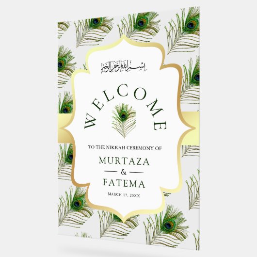 Peacock Feathers Muslim Wedding Welcome Acrylschild (Winkel)